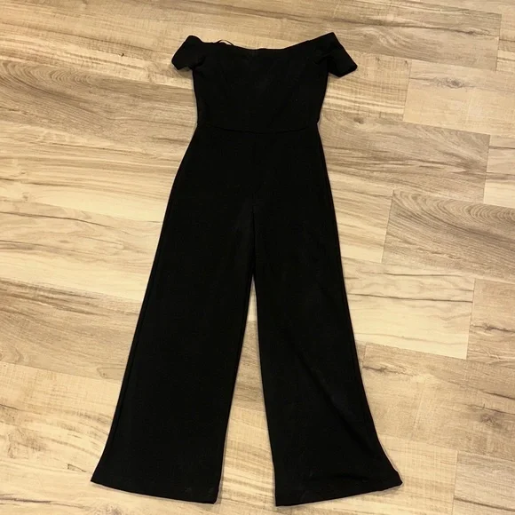 Lulu's Elegant Black Off-Shoulder Jumpsuit - Picture 2 of 3